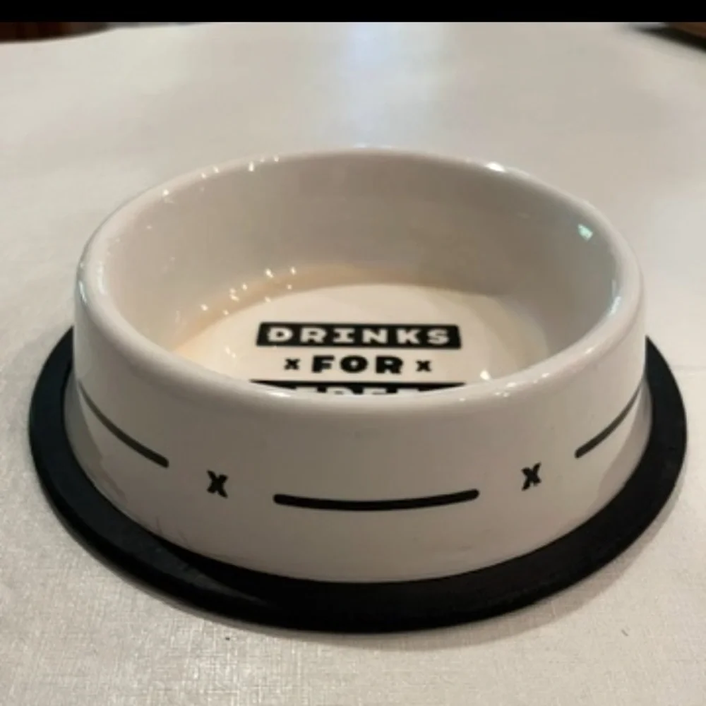 Vintage “Drinks for free” small pet water bowl. Great for dogs and cats!
